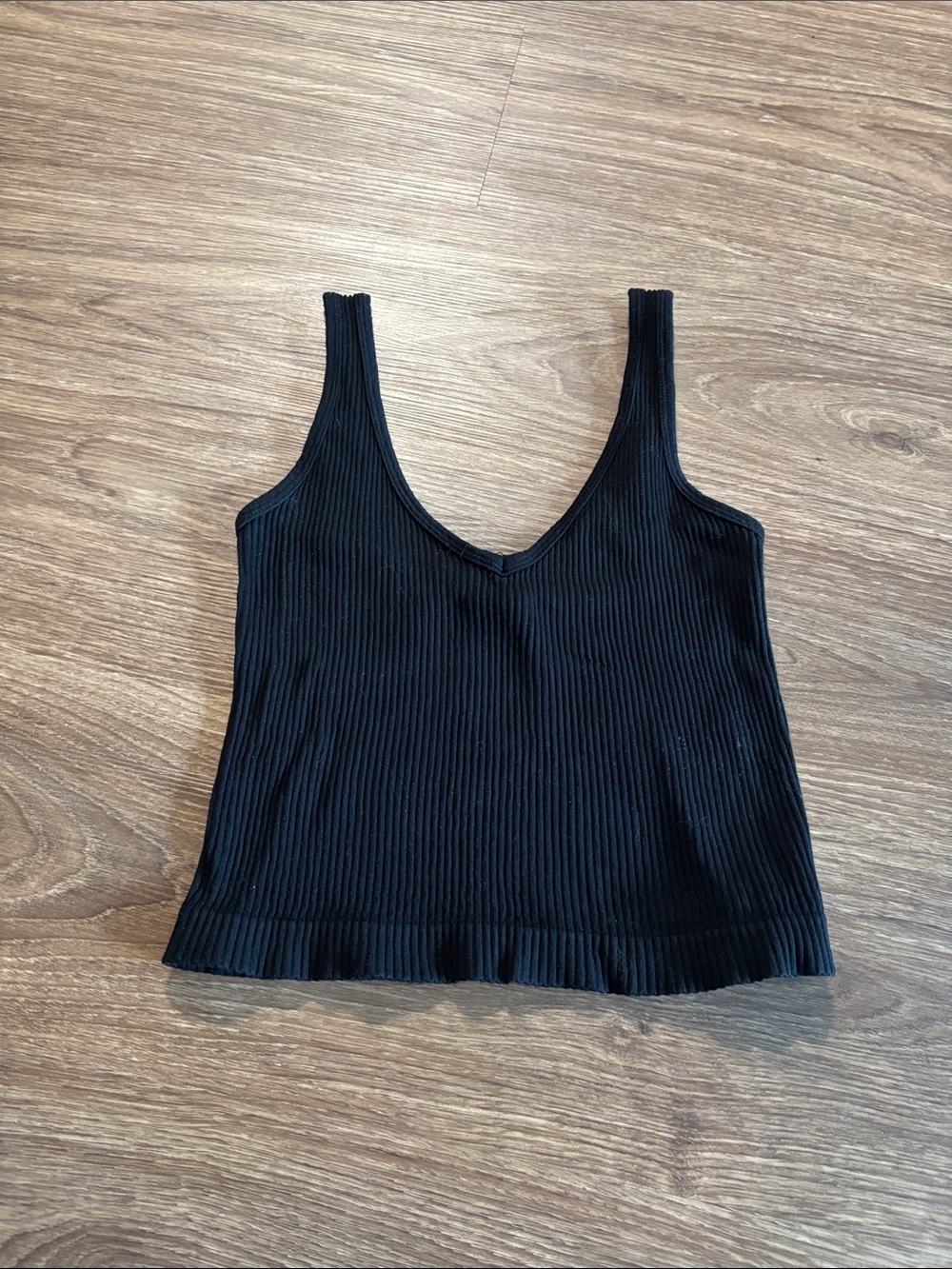 Women's Black Ribbed V-Neck Tank cropped